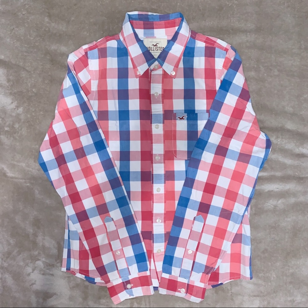 Men’s Red/white/blue plaid Hollister button down